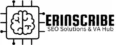 Erinscribe Logo: Microchip graphic on the left, 'Erinscribe' text on the right, and 'SEO Solutions and VA Hub' text below, in black and white.